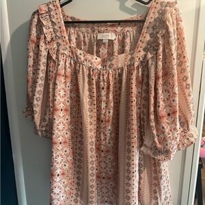 LOFT Pink Ruffled 3/4 Sleeve Blouse